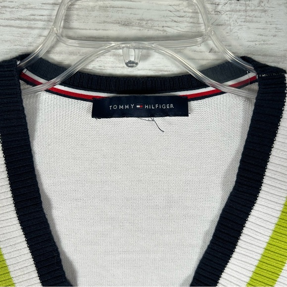 Tommy Hilfiger Women's White Striped-Trim Cropped V-Neck Sweater Top Size L NEW - Picture 5 of 6